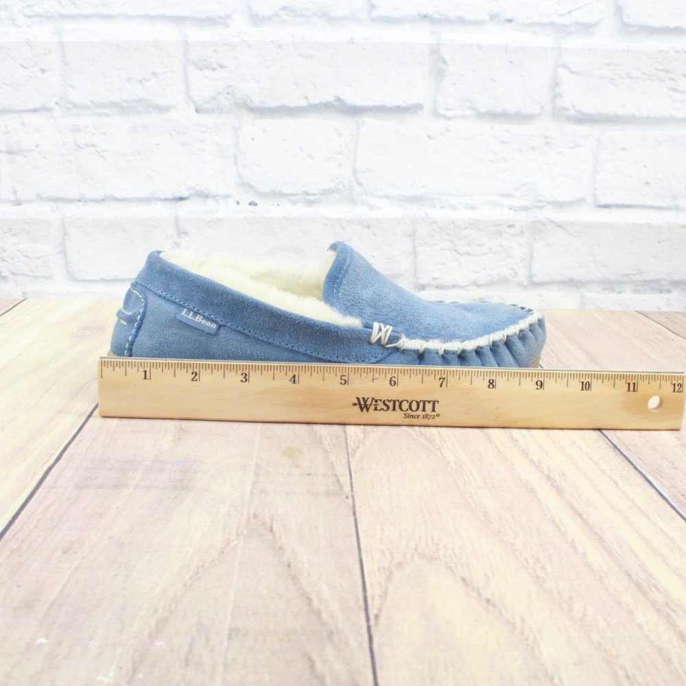 LL BEAN Blue Shearling Lined Wicked Good Moccasin Slippers Size 6 - Picture 9 of 10